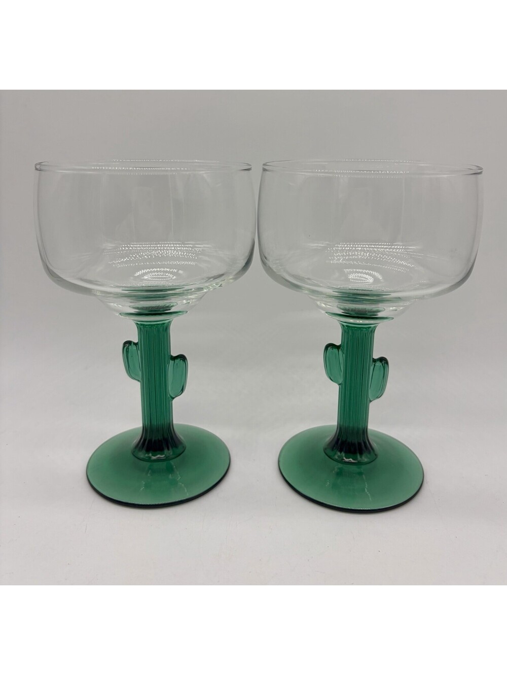 Green Glass Cactus Stem Margarita Glasses 6 oz Set of 2 Libbey Cocktail Barware